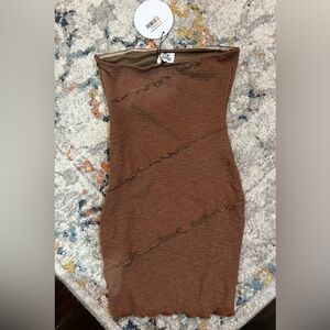 Princess Polly Oscar Mini Dress Brown Size 4 Ribbed Strapless Dress